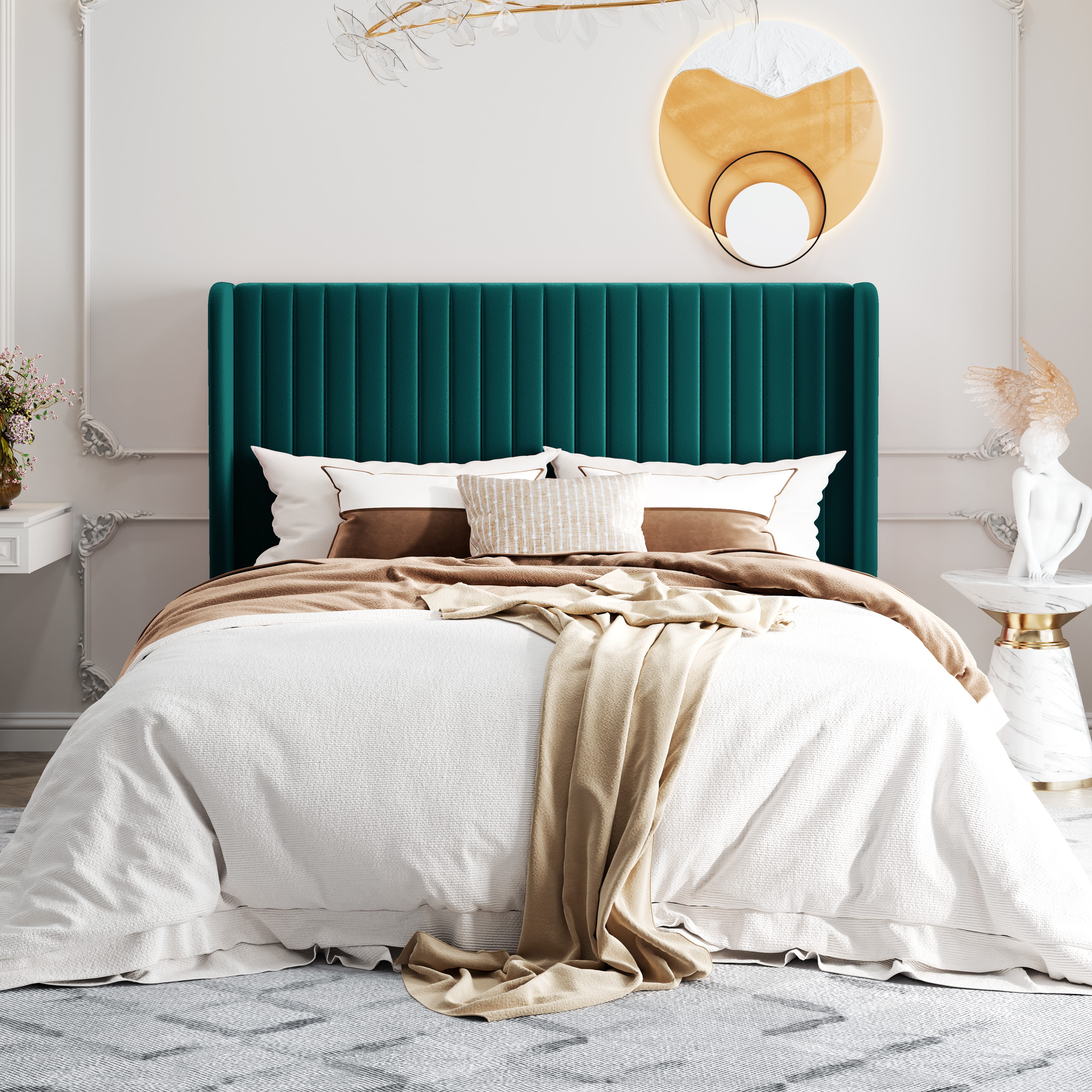 Einfach Upholstered Bed Frame with Wingback Headboard, Vertical Tufted ...