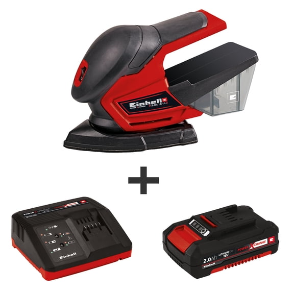 Einhell TE-OS 18 Li 18-Volt Power X-Change Cordless Corner Palm Sander Kit, W/ 2.0-Ah Battery and Fast Charger