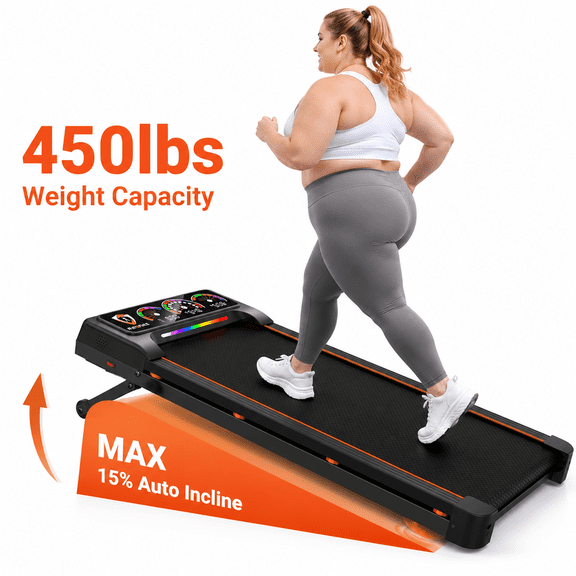 Einhomn 450lbs Capacity Treadmill with 12-Level 15% Auto Incline, 3.5HP Under Desk Walking Pad, UI Screen, Bluetooth Speaker & Remote Control