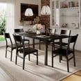 thumbnail image 1 of Virans 7-Piece Dining Table & Chairs Set for 4-6, 63" Extendable Kitchen Table with 6 Chairs, Dining Room Table with Metal Frame & MDF Board, Perfect for Small Space, Easy Assembly, Black, 1 of 8