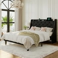 thumbnail image 1 of Virans Full Bed Frame with 16" Deluxe Wingback & Charging Station, Upholstered Platform Bed with Button Tufted Storage Headboard,Black, 1 of 8