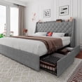 thumbnail image 1 of Virans Full Bed Frame with 4 Storage Drawers, Upholstered Platform Bed Frame with Type-C & USB Ports, Wingback Storage Headboard,Light Gray, 1 of 8