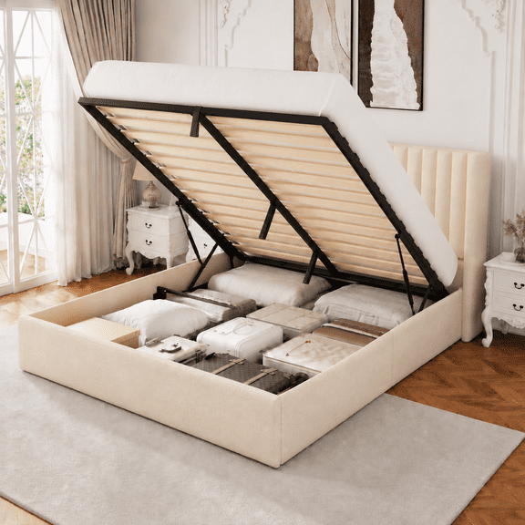 Amolife Queen Size Lift Up Storage Bed Frame With Upholstered Wingback ...