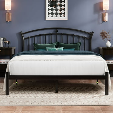 Virans Full Size Metal Platform Bed with Victorian Style Headboard, Heavy Duty Steel Slat Support, 12"Under Bed Storage,Easy Assembly, Black
