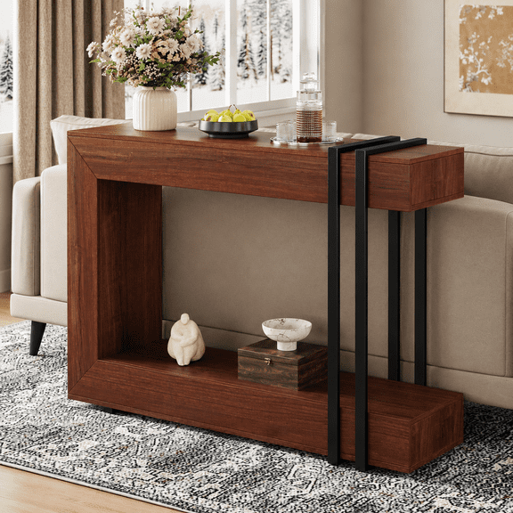 Einhomn Narrow Console Table,2-Tier Sofa Table with Storage Behind Couch,42.5" Wooden Entryway Table for Hallway,Living Room,Entrance,Foyer-Walnut Brown
