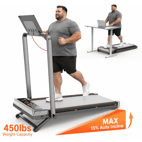 Einhomn 4.0HP Treadmill, 450lb Capacity, 12-Level 15% Auto Incline, Foldable Treadmill with UI Screen & Bluetooth Speaker, APP & Remote Control