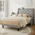 thumbnail image 1 of Virans Twin Bed Frame with 16" Deluxe Wingback & Charging Station, Upholstered Platform Bed with Button Tufted Storage Headboard,Light Gray, 1 of 9