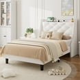 thumbnail image 1 of Virans Twin Bed Frame with 16" Deluxe Wingback & Charging Station, Upholstered Platform Bed with Button Tufted Storage Headboard,White, 1 of 9