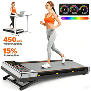 Einhomn 15% Auto Incline Walking Pad Treadmill, 450lbs Capacity, UI Screen & Bluetooth Speaker, 3.5HP Electric Under Desk Treadmill for Home Office, APP & Remote Control, RGB Lights