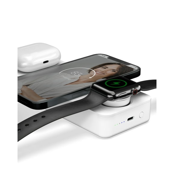 Einova Power Bank Bar with MFi Certified Watch Charging and 2 Qi Charging spots with USB-C to USB-C Cable and USB-C to Lightning Cable