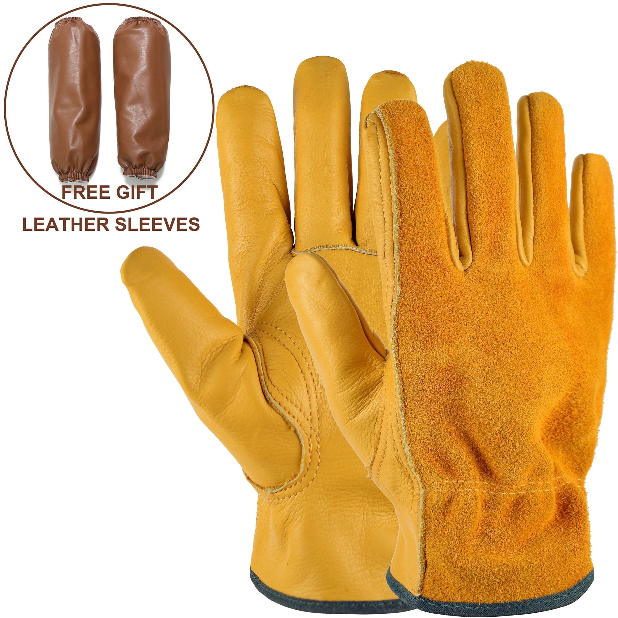 EINSKEY Waterproof Cowhide Leather Gardening Gloves with Sleeves