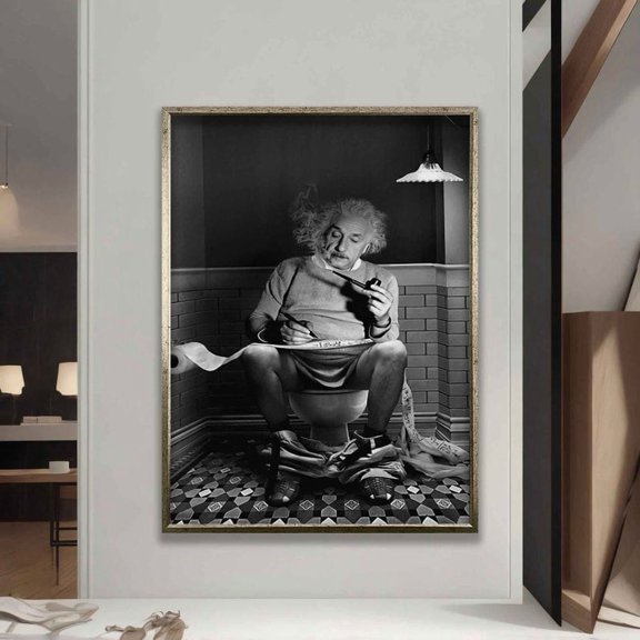 Einstein In The Toilet Black And White, Einstein Gift, Black And White Famous Physicist Print, Einstein Poster UNFRAMED