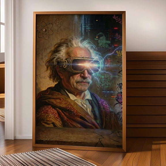 Einstein Poster, Futuristic Vintage Meets Modern, Science Art Wall Art, Unframed Paper Poster 8x10in