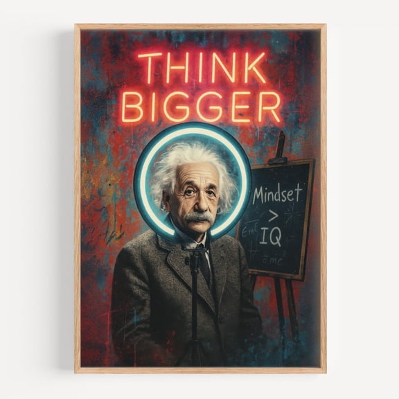 Einstein Think Bigger Wall Art Print, Unframed Paper Poster 8x10in