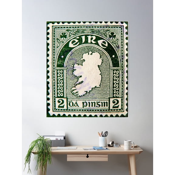 Eire Ireland Vintage Old Postage Stamp Poster Wall Art, Modern Wall Decor For Living Room Bedroom, 12x18 UNFRAMED