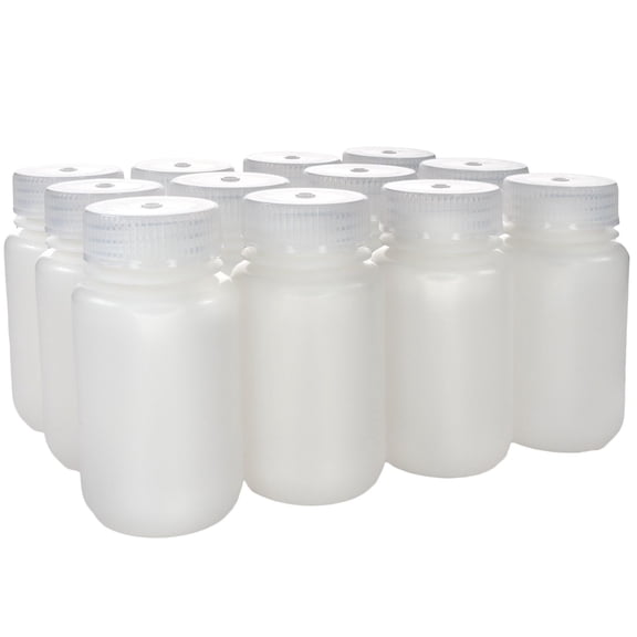 Eisco - 125mL Wide Mouth HDPE Reagent Bottles with Polypropylene Caps, Non-Sterile, Pack of 12, Translucent Leakproof Laboratory Containers, -100 to 120C Temperature Range