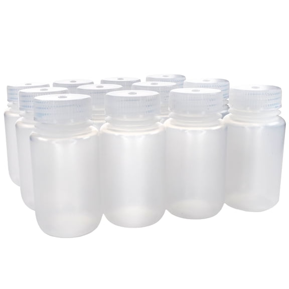 Eisco - 125mL Wide Mouth Polypropylene Translucent Reagent Bottles with Polypropylene Caps, Pack of 12, Non-Sterile, Autoclavable, Leakproof Laboratory Storage Bottles, 0-135C Temperature Range