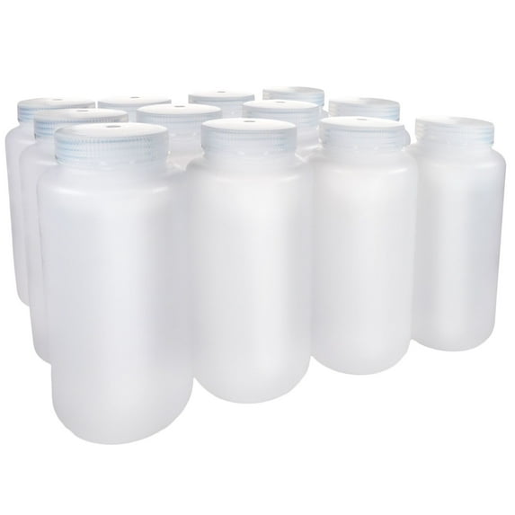 Eisco - 1L Wide Mouth LDPE Reagent Bottles with Polypropylene Caps, Pack of 12, Non-Sterile, Translucent Laboratory Containers, -100 to 80°C Temperature Range