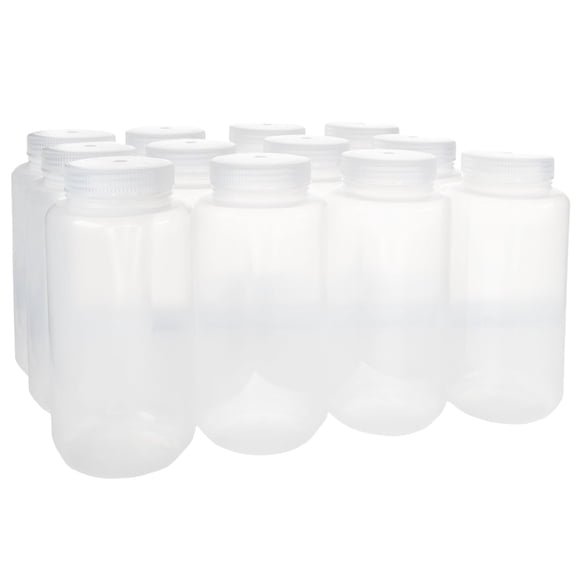 Eisco - 1L Wide Mouth Polypropylene Translucent Reagent Bottles with Polypropylene Caps, Pack of 12, Non-Sterile, Autoclavable, Leakproof Laboratory Storage Bottles, 0-135C Temperature Range