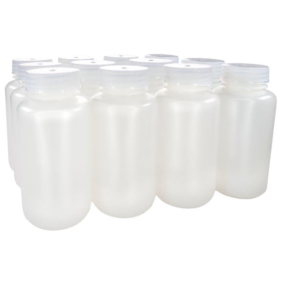 Eisco - 250mL Wide Mouth HDPE Reagent Bottles with Polypropylene Caps, Non-Sterile, Pack of 12, Translucent Leakproof Laboratory Containers, -100 to 120C Temperature Range