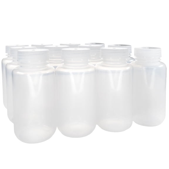 Eisco - 250mL Wide Mouth Polypropylene Translucent Reagent Bottles with Polypropylene Caps, Pack of 12, Non-Sterile, Autoclavable, Leakproof Laboratory Storage Bottles, 0-135C Temperature Range