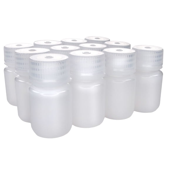 Eisco - 30mL Wide Mouth LDPE Reagent Bottles with Polypropylene Caps, Pack of 12, Non-Sterile, Translucent Laboratory Containers, -100 to 80C Temperature Range