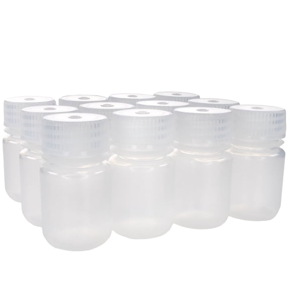 Eisco - 30mL Wide Mouth Polypropylene Translucent Reagent Bottles with Polypropylene Caps, Pack of 12, Non-Sterile, Autoclavable, Leakproof Laboratory Storage Bottles, 0-135C Temperature Range