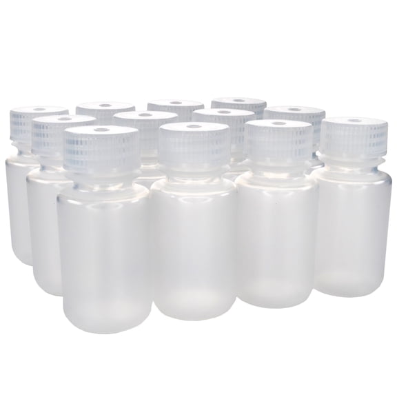 Eisco - 60mL Wide Mouth Polypropylene Translucent Reagent Bottles with Polypropylene Caps, Pack of 12, Non-Sterile, Autoclavable, Leakproof Laboratory Storage Bottles, 0-135C Temperature Range