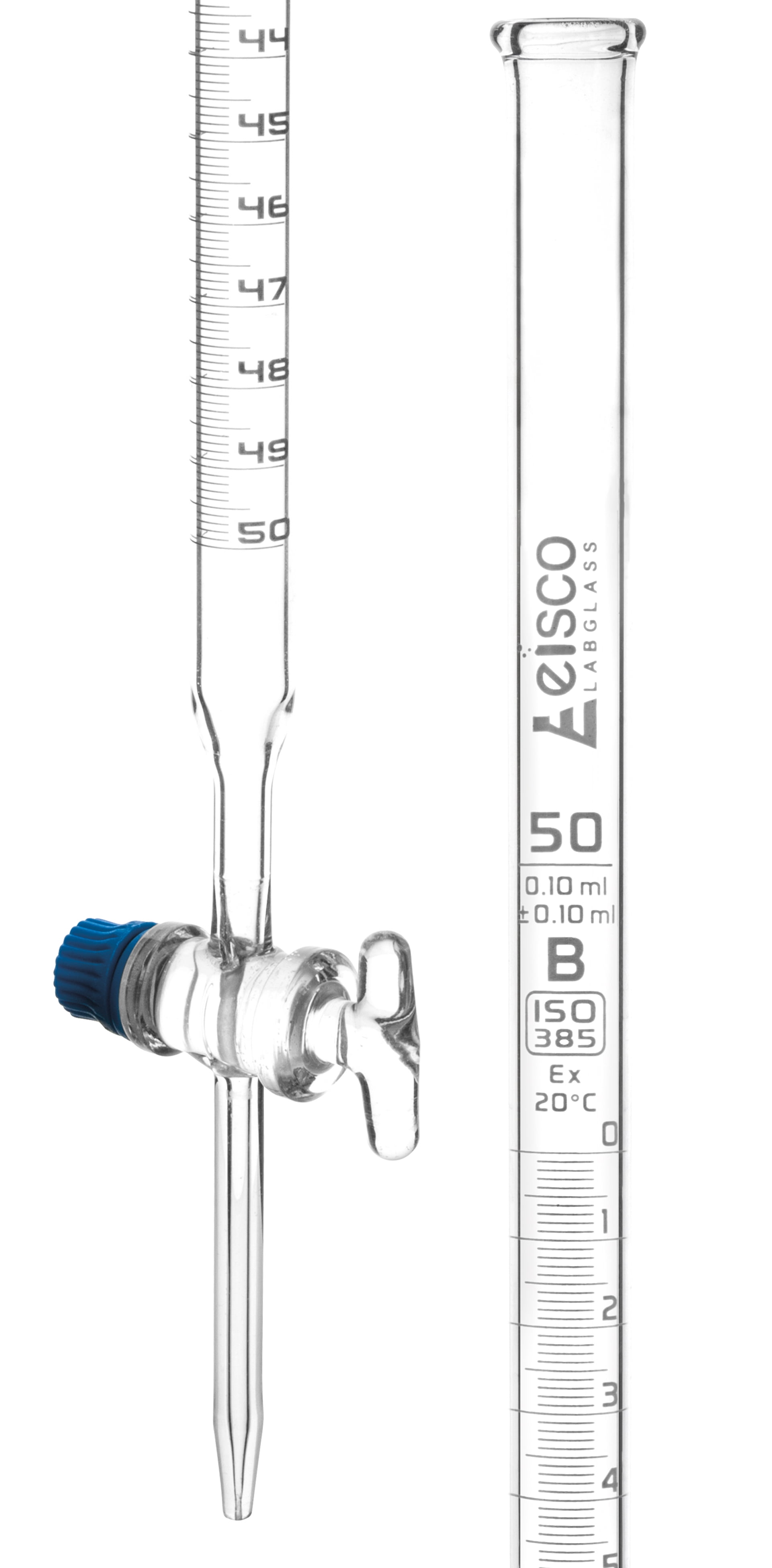 Eisco Lab Burette, 50mL - Class B - Glass Key Stopcock - 0.10mL White ...