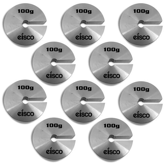 Eisco Labs - 100g Stainless Steel Slotted Mass  Durable Precision Weight with 1.5" Outer Diameter, Slotted for Lab, Physics & Educational Use, Pack of 10
