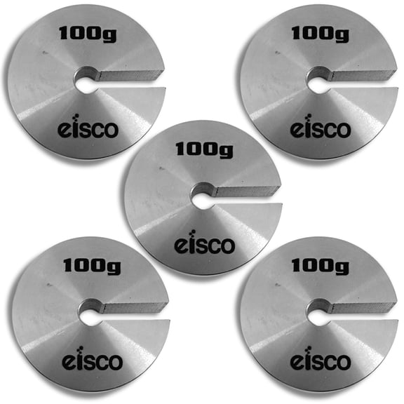Eisco Labs - 100g Stainless Steel Slotted Mass  Durable Precision Weight with 1.5" Outer Diameter, Slotted for Lab, Physics & Educational Use, Pack of 5