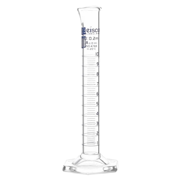 Eisco Labs - 10mL Measuring Cylinder - Tolerance 0.10mL - Class A Graduated Cylinder - Calibrated TC - Hexagonal Base - Blue Graduations - Batch Work Certificate QR Code - Boro 3.3 Glass