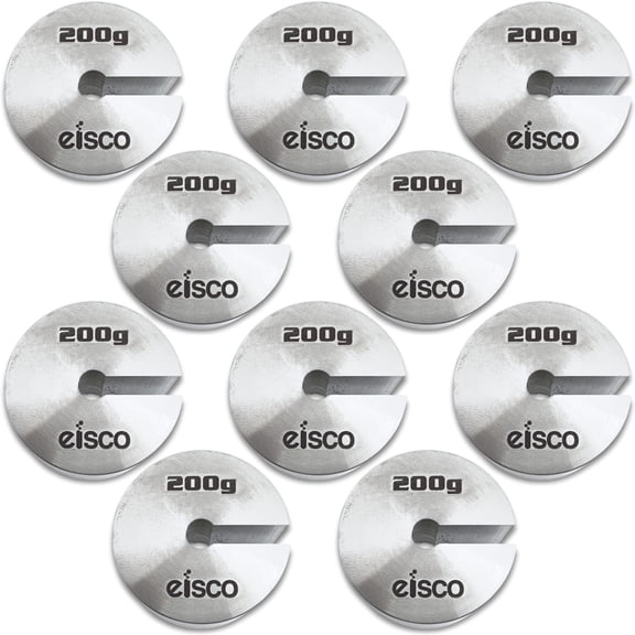 Eisco Labs - 200g Stainless Steel Slotted Mass  Durable Precision Weight with 1.5" Outer Diameter, Slotted for Lab, Physics & Educational Use, Pack of 10
