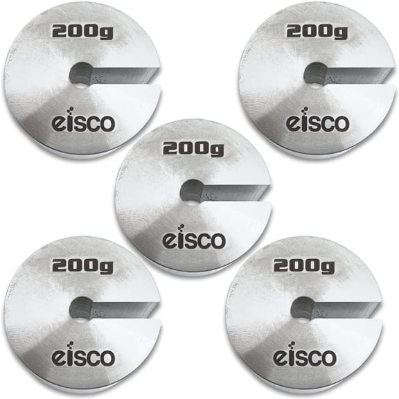 Eisco Labs - 200g Stainless Steel Slotted Mass  Durable Precision Weight with 1.5" Outer Diameter, Slotted for Lab, Physics & Educational Use, Pack of 5