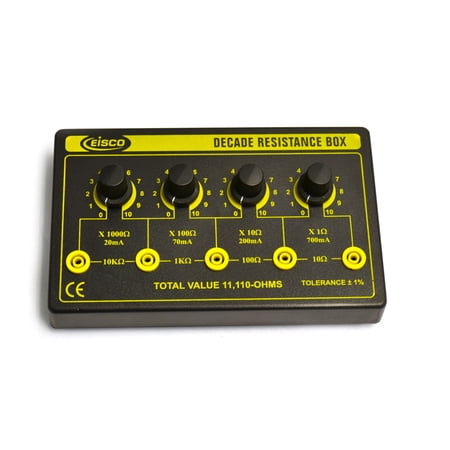 Eisco Labs 4 Decade Resistance Box, Variable from 0 - 11,110 Ohms, 0.5W Resistors (0.5555W Theoretical Max)