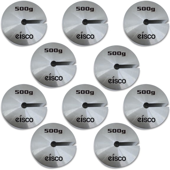 Eisco Labs - 500g (1.1 lb) Stainless Steel Slotted Mass - Durable Precision Weight with 2" Outer Diameter, Slotted for Lab, Physics & Educational Use, Pack of 10