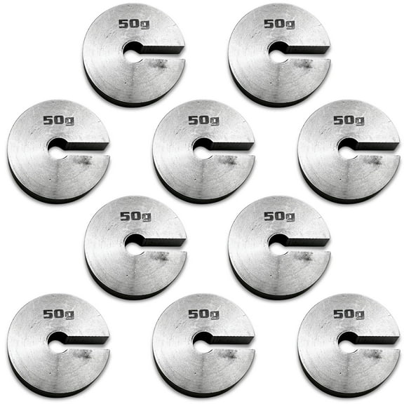 Eisco Labs - 50g Stainless Steel Slotted Mass  Durable Precision Weight with 1.25" Outer Diameter, Slotted for Lab, Physics & Educational Use, Pack of 10