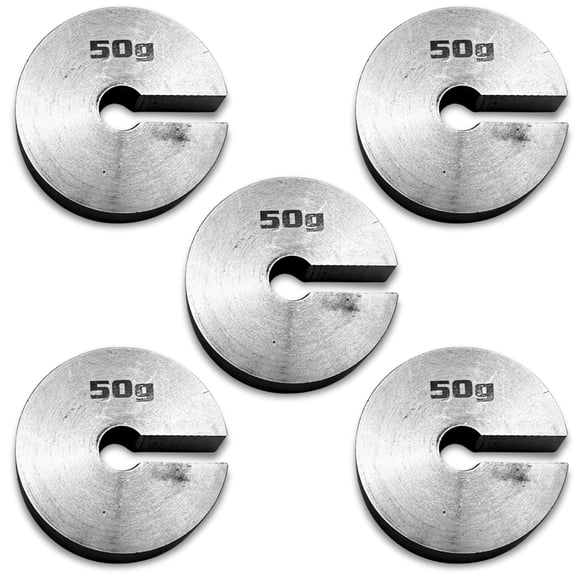 Eisco Labs - 50g Stainless Steel Slotted Mass  Durable Precision Weight with 1.25" Outer Diameter, Slotted for Lab, Physics & Educational Use, Pack of 5