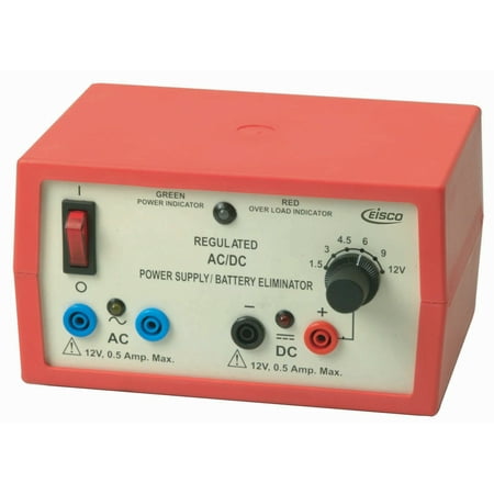 Eisco Labs AC/DC Regulated Power Supply, 2 Independent Outputs, 6 defined voltages up to 12V, 500mA