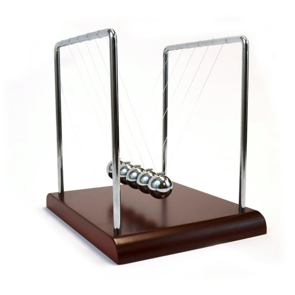 Eisco Labs Advanced Newton's Cradle with Red Wood Base - 7.25" Tall, 4.3g Ni Plated Steel Balls, 7"x6" Base