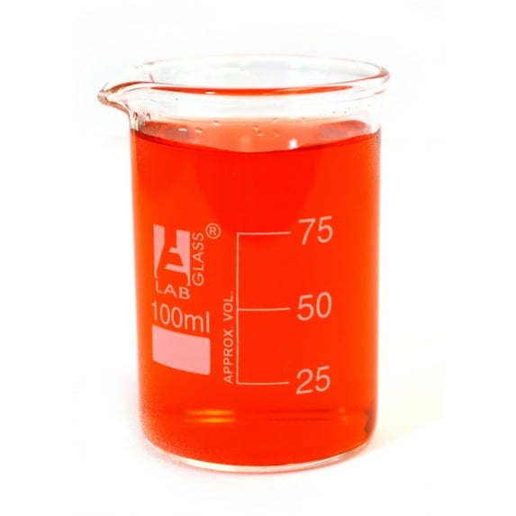 Eisco Labs Beaker - 100mL, Borosilicate Glass, 100mL graduation Low form - Pack of 12