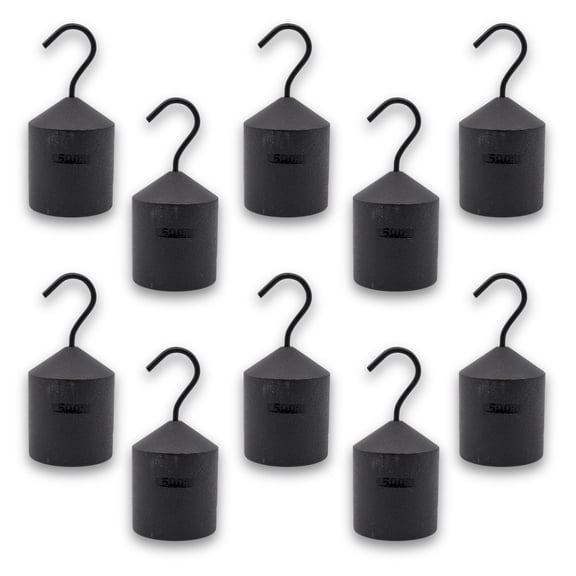 Eisco Labs - Hooked Weight 10-Pack, 500g Each - Iron, Cylindrical with Hook and Bottom Slot for Easy Lifting, Science Experiments, Physics, Scale Calibration, Measurement