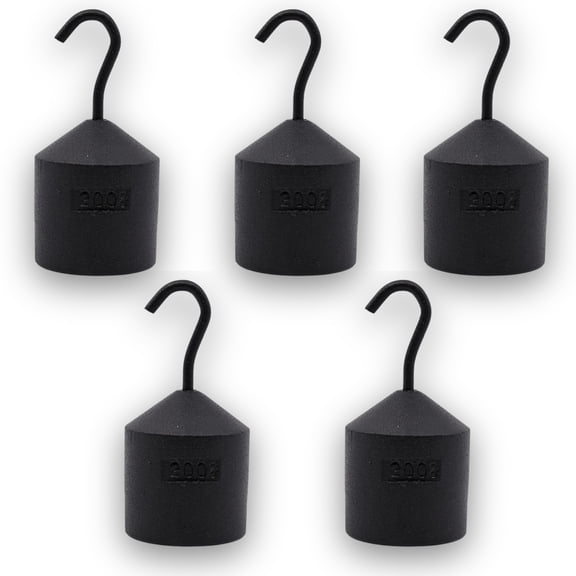 Eisco Labs - Hooked Weight 5-Pack, 200g Each - Iron, Cylindrical with Hook and Bottom Slot for Easy Lifting, Science Experiments, Physics, Scale Calibration, Measurement