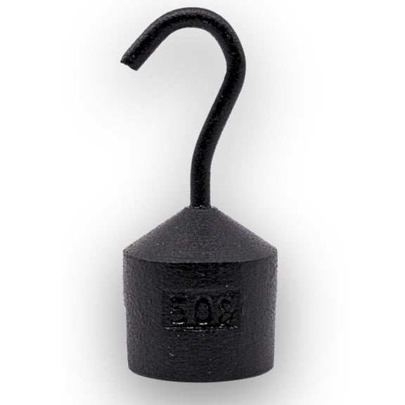 Eisco Labs - Hooked Weight, 50g - Iron Weight, Cylindrical with Hook and Bottom Slot for Physics Experiments and Scale Calibration