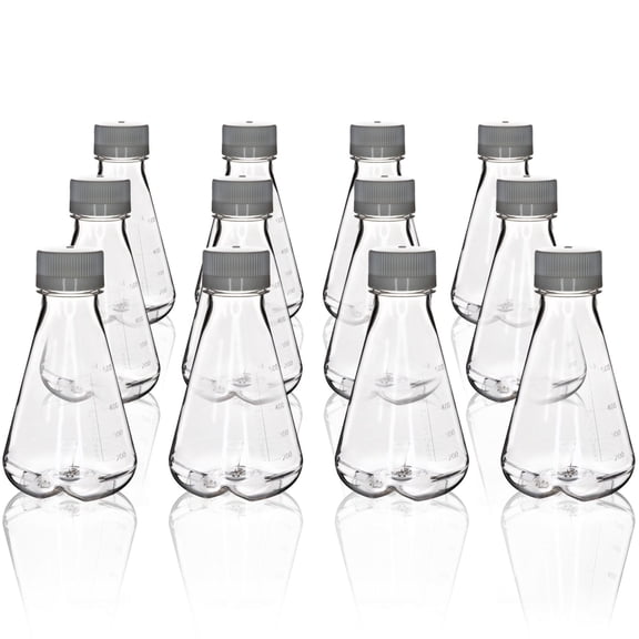 Eisco - Pack of 12, 500mL Sterile PETG Erlenmeyer Flasks, Non-Vented, Baffled Bottom, Gamma Sterilized, USP Class VI, Lab-Grade, Chemical Storage, Cell Culture, Mixing