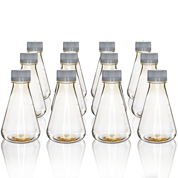 Eisco - Pack of 12, 500mL Sterile Polycarbonate Erlenmeyer Flasks, Non-Vented, Flat Bottom, Gamma Sterilized, USP Class VI, Lab-Grade, Chemical Storage, Cell Culture, Mixing