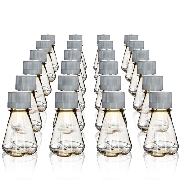 Eisco - Pack of 24, 125mL Sterile Polycarbonate Erlenmeyer Flasks, Non-Vented, Baffled Bottom, Gamma Sterilized, USP Class VI, Lab-Grade, Mixing, Cell Culture, Shaker Compatible