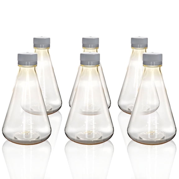 Eisco - Pack of 6, 1L Sterile Polycarbonate Erlenmeyer Flasks, Non-Vented, Flat Bottom, Gamma Sterilized, USP Class VI, Lab-Grade, Chemical Storage, Cell Culture, Mixing