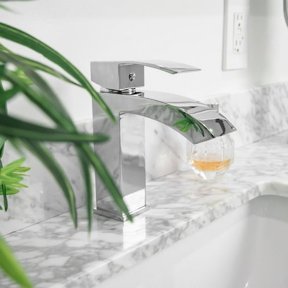 Marella 6" Single Hole Single Handle Modern Bathroom Sink Faucet, Polished Chrome