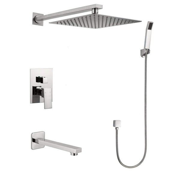 Eisen Home Narmada 9184 2.0 GPM Single Function Shower Head with Faucet - Polished Chrome Brushed Nickel Brushed Nickel Finish